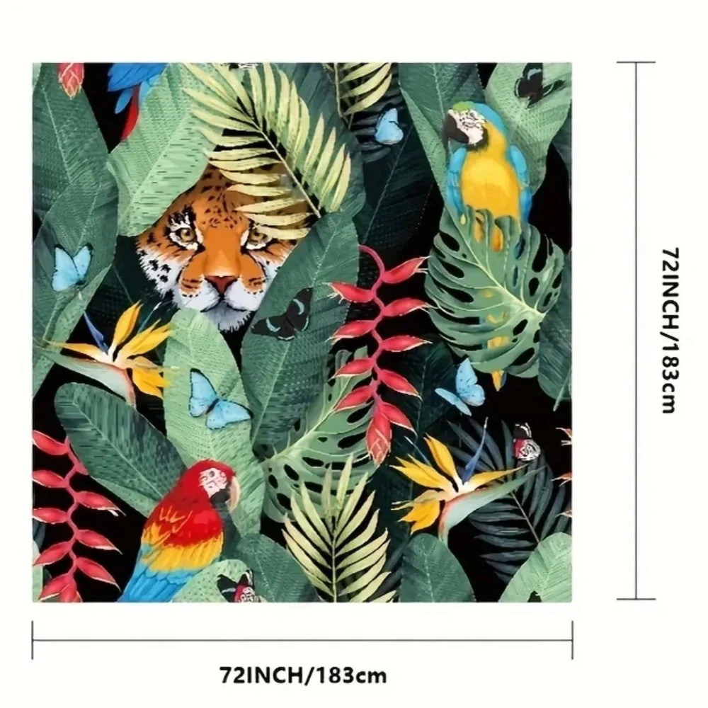 Tropical Jungle Novelty Shower Curtain with Leopard Parrot & Butterflies